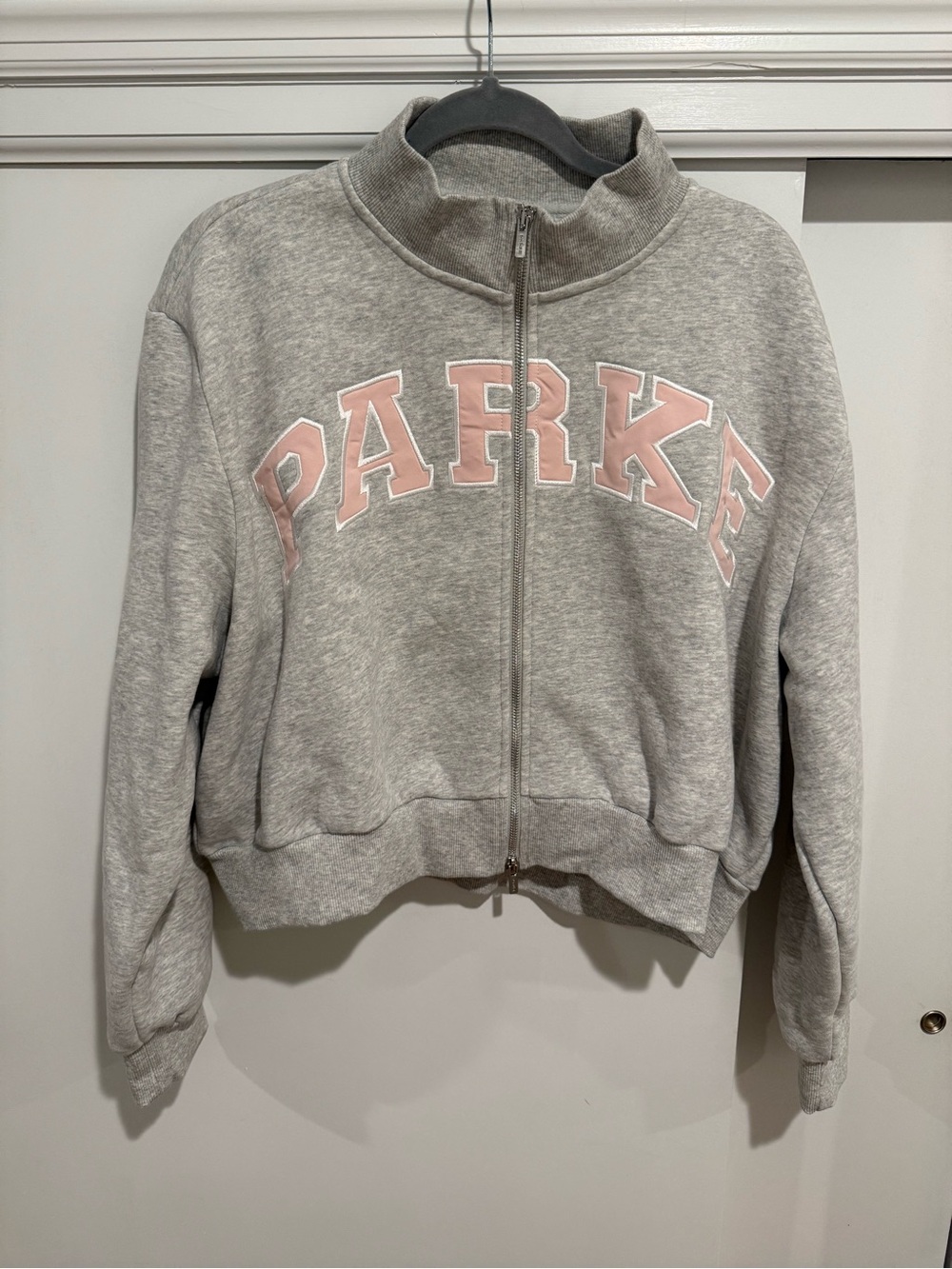 Parke Varsity Zip Up S/M in Fawn Pink Heather Gray Like New
